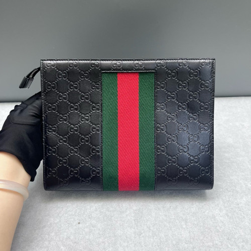 Gucci Web Clutch Guccissima Black Green Red