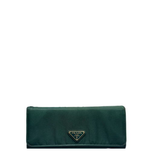 Prada Metal Continental Flap Wallet Saffiano Calfskin Green