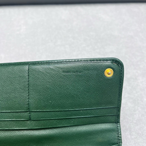 Prada Metal Continental Flap Wallet Saffiano Calfskin Green