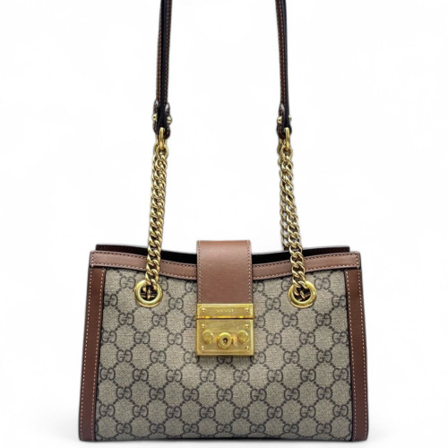 Gucci Small Padlock Tote GG Supreme Monogram Brown Beige