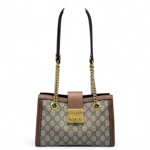 Gucci Small Padlock Tote GG Supreme Monogram Brown Beige
