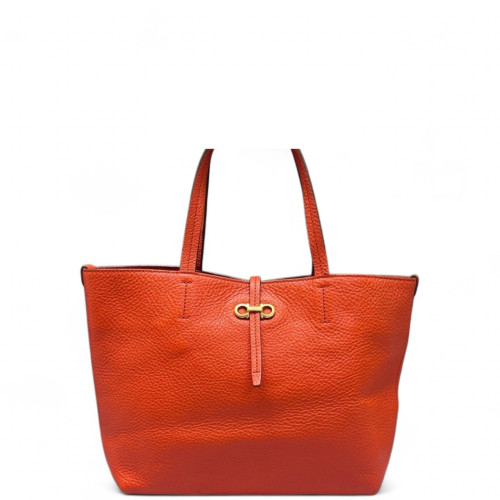 Salvatore Ferragamo Tote Bag Grained Calfskin Red Orange