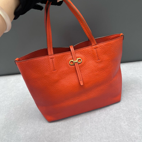 Salvatore Ferragamo Tote Bag Grained Calfskin Red Orange