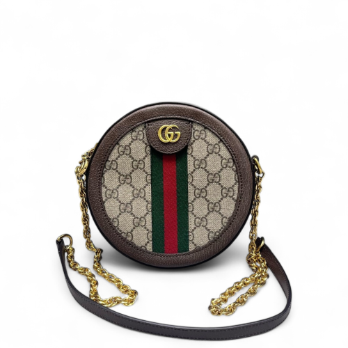 Gucci Web Mini Ophidia Round Bag GG Supreme Monogram Brown Beige Green
