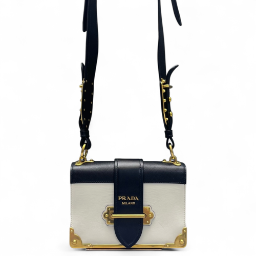 Prada Small Pionniere Shoulder Bag Calfskin Black White