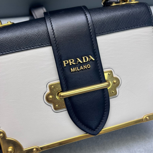 Prada Small Pionniere Shoulder Bag Calfskin Black White