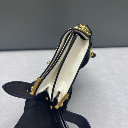 Prada Small Pionniere Shoulder Bag Calfskin Black White