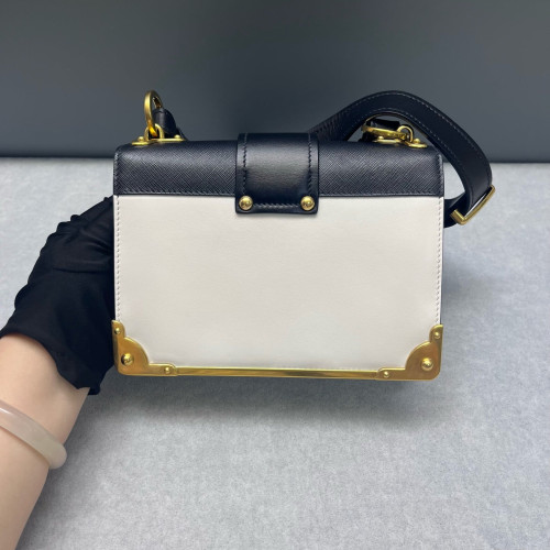 Prada Small Pionniere Shoulder Bag Calfskin Black White