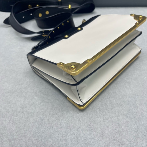 Prada Small Pionniere Shoulder Bag Calfskin Black White