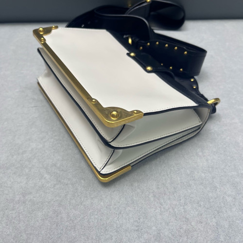 Prada Small Pionniere Shoulder Bag Calfskin Black White
