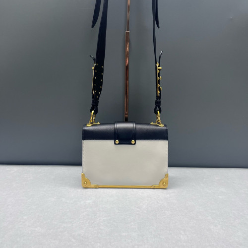 Prada Small Pionniere Shoulder Bag Calfskin Black White