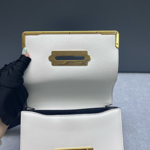Prada Small Pionniere Shoulder Bag Calfskin Black White