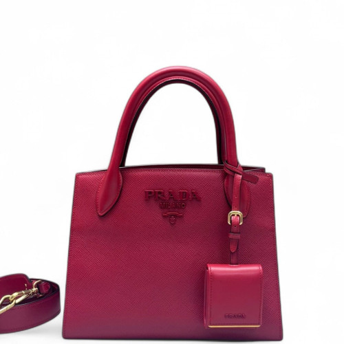 Prada Small Monochrome Tote Saffiano Calfskin Red