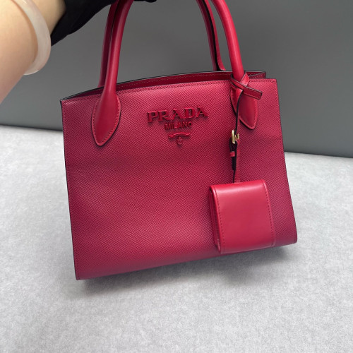 Prada Small Monochrome Tote Saffiano Calfskin Red