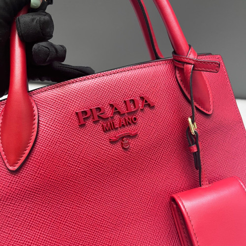 Prada Small Monochrome Tote Saffiano Calfskin Red