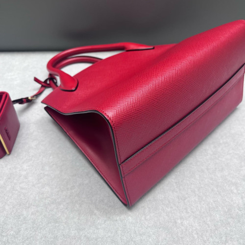 Prada Small Monochrome Tote Saffiano Calfskin Red