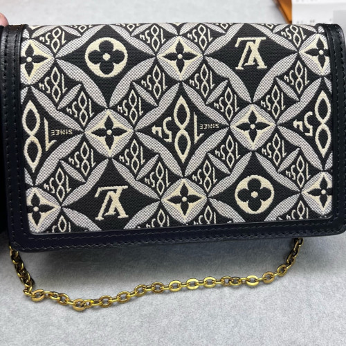 Louis Vuitton 1854 Dauphine Chain Wallet Since 1854 Jacquard Black White Louis Vuitton 1854 Dauphine Chain Wallet Since 1854 Jacquard Black White