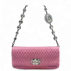 Miu Miu Crystal Matelasse Crystal Flap Clutch Crumpled Lambskin Pink