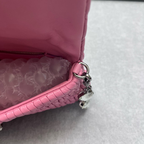 Miu Miu Crystal Matelasse Crystal Flap Clutch Crumpled Lambskin Pink