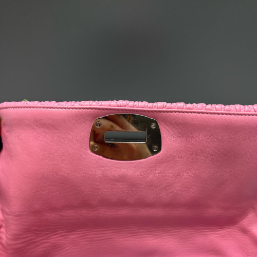 Miu Miu Crystal Matelasse Crystal Flap Clutch Crumpled Lambskin Pink