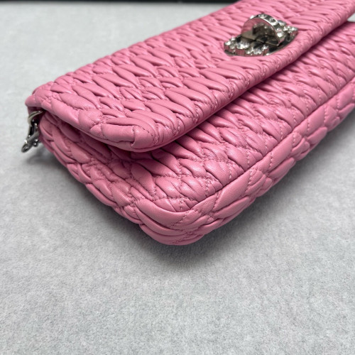 Miu Miu Crystal Matelasse Crystal Flap Clutch Crumpled Lambskin Pink