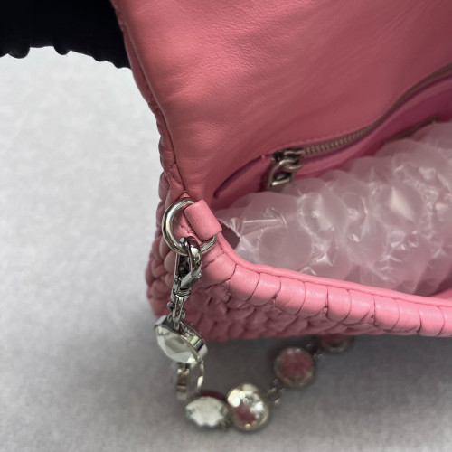 Miu Miu Crystal Matelasse Crystal Flap Clutch Crumpled Lambskin Pink