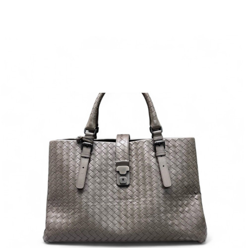 Bottega Veneta Large Roma Tote Bag Calfskin Intrecciato Grey