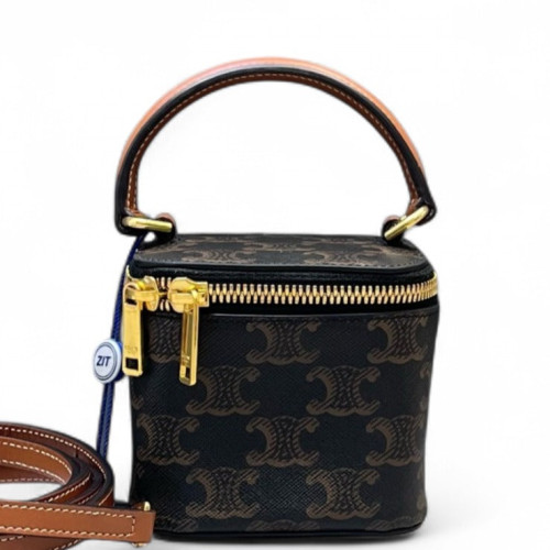 Celine Square Top Handle Vanity Case Triomphe Black Brown