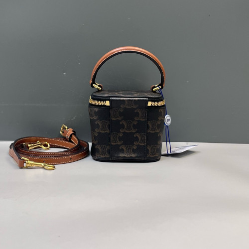 Celine Square Top Handle Vanity Case Triomphe Black Brown