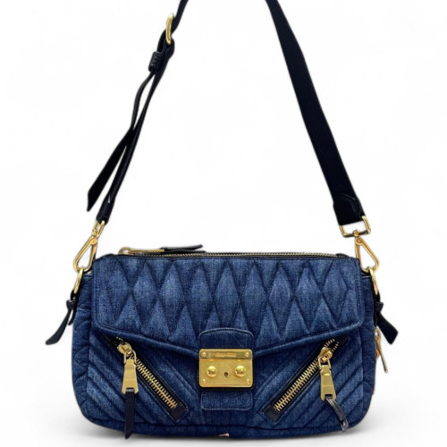 Miu Miu Shoulder Bag Denim Calfskin Blue Black