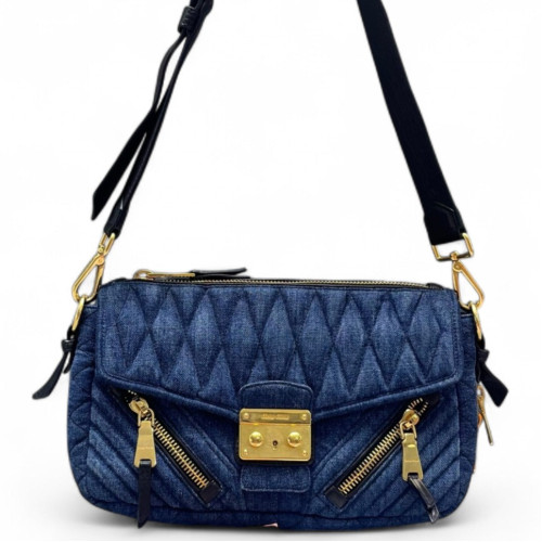 Miu Miu Shoulder Bag Denim Calfskin Blue Black