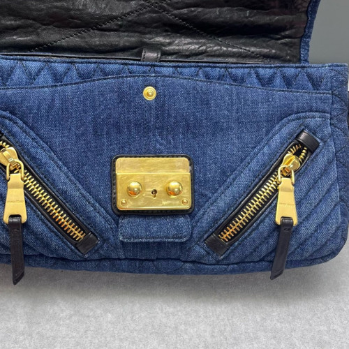 Miu Miu Shoulder Bag Denim Calfskin Blue Black