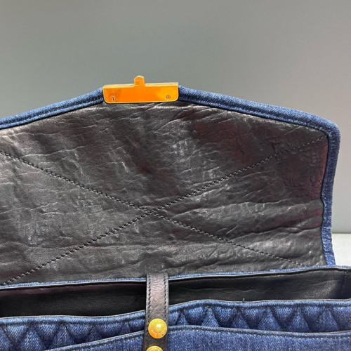Miu Miu Shoulder Bag Denim Calfskin Blue Black