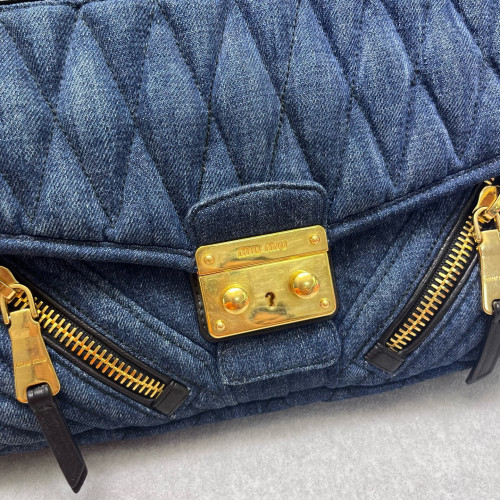 Miu Miu Shoulder Bag Denim Calfskin Blue Black