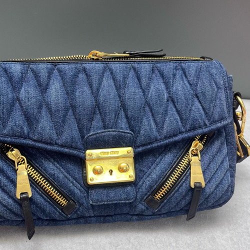 Miu Miu Shoulder Bag Denim Calfskin Blue Black