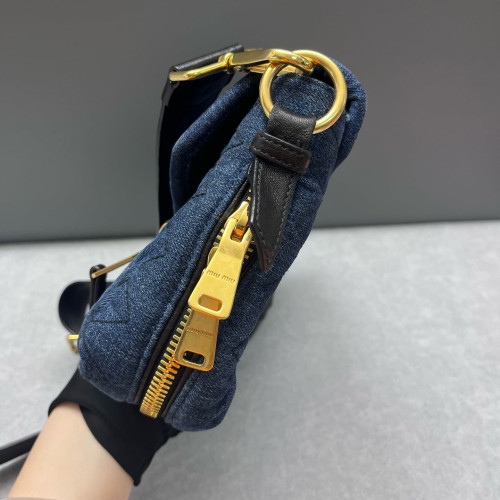 Miu Miu Shoulder Bag Denim Calfskin Blue Black