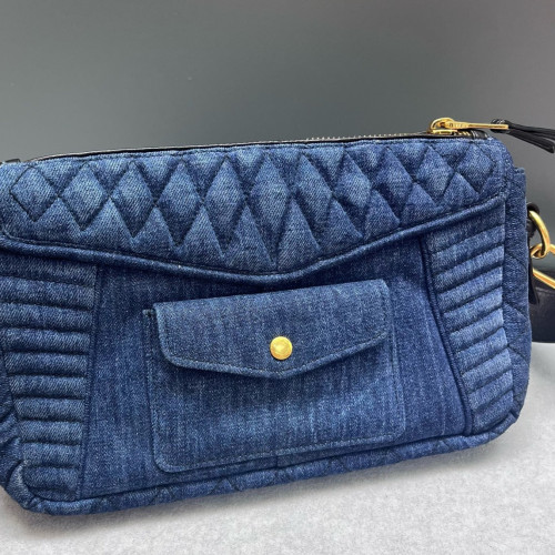 Miu Miu Shoulder Bag Denim Calfskin Blue Black