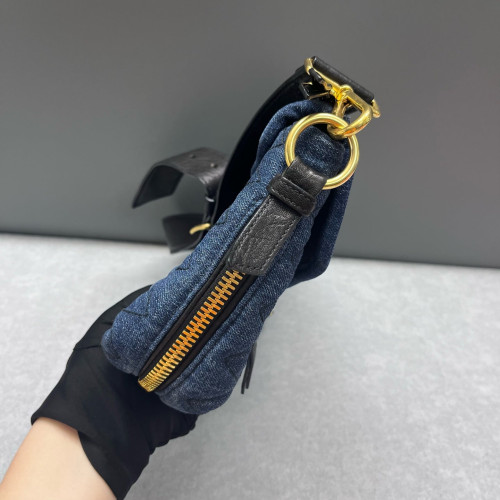 Miu Miu Shoulder Bag Denim Calfskin Blue Black