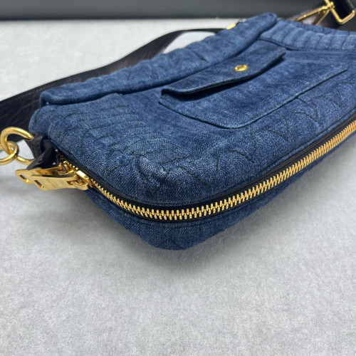 Miu Miu Shoulder Bag Denim Calfskin Blue Black