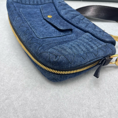 Miu Miu Shoulder Bag Denim Calfskin Blue Black