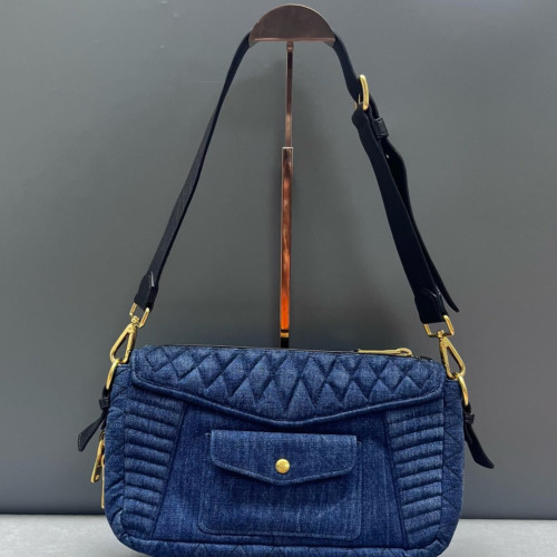 Miu Miu Shoulder Bag Denim Calfskin Blue Black