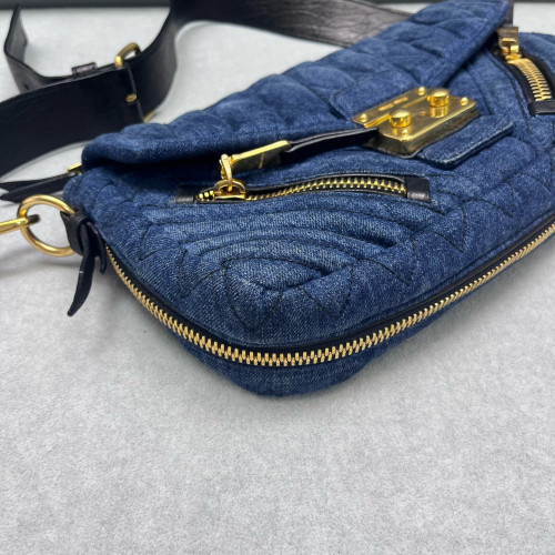 Miu Miu Shoulder Bag Denim Calfskin Blue Black