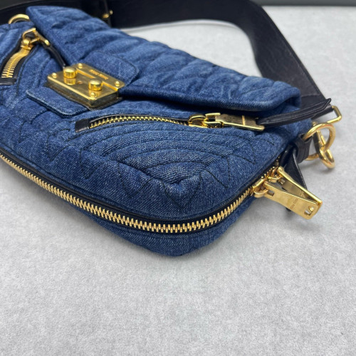 Miu Miu Shoulder Bag Denim Calfskin Blue Black