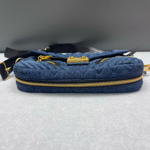 Miu Miu Shoulder Bag Denim Calfskin Blue Black