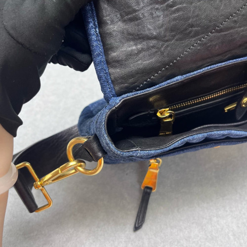 Miu Miu Shoulder Bag Denim Calfskin Blue Black