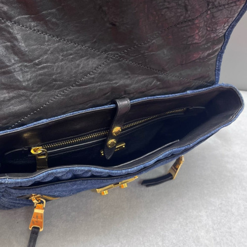 Miu Miu Shoulder Bag Denim Calfskin Blue Black