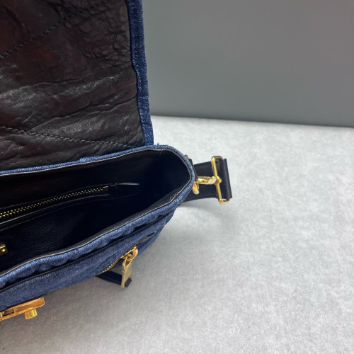 Miu Miu Shoulder Bag Denim Calfskin Blue Black