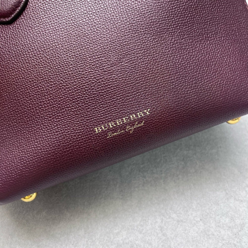 Burberry Small Banner Tote Calfskin House Check Burgundy Khaki Black