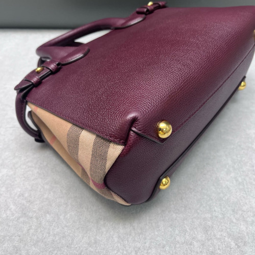 Burberry Small Banner Tote Calfskin House Check Burgundy Khaki Black