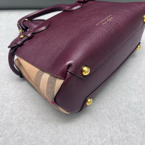 Burberry Small Banner Tote Calfskin House Check Burgundy Khaki Black